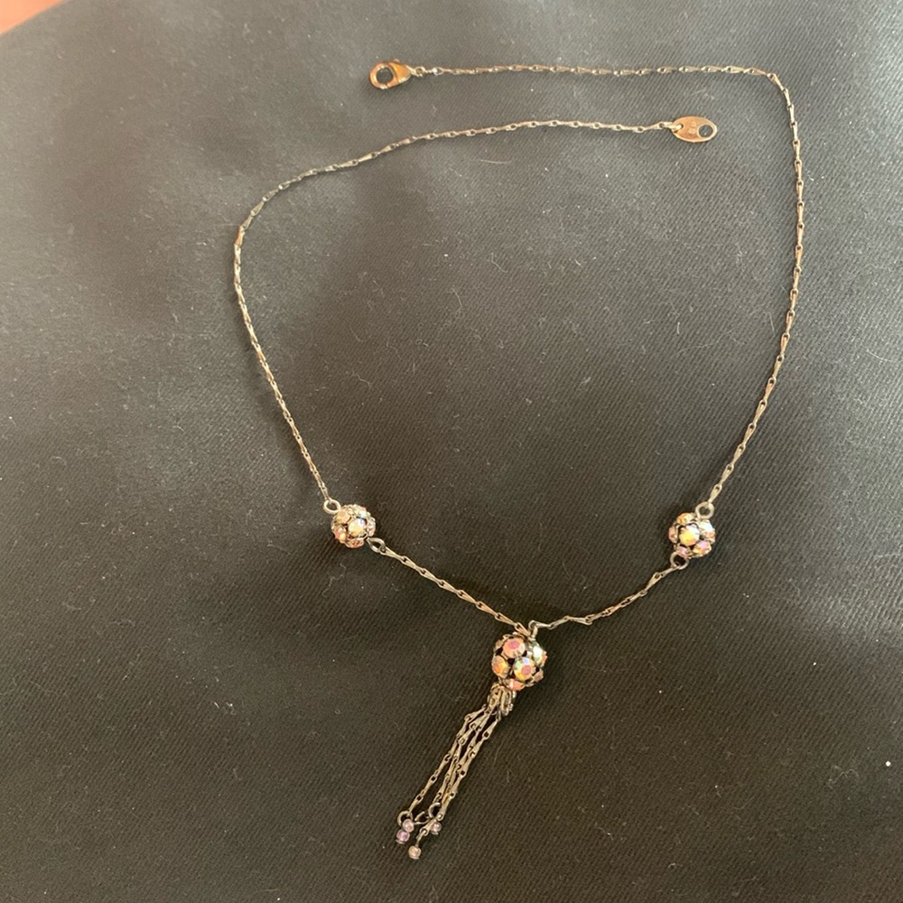 Necklace. 17 inch. Black delicate link chain. 3 reflective glass globes.